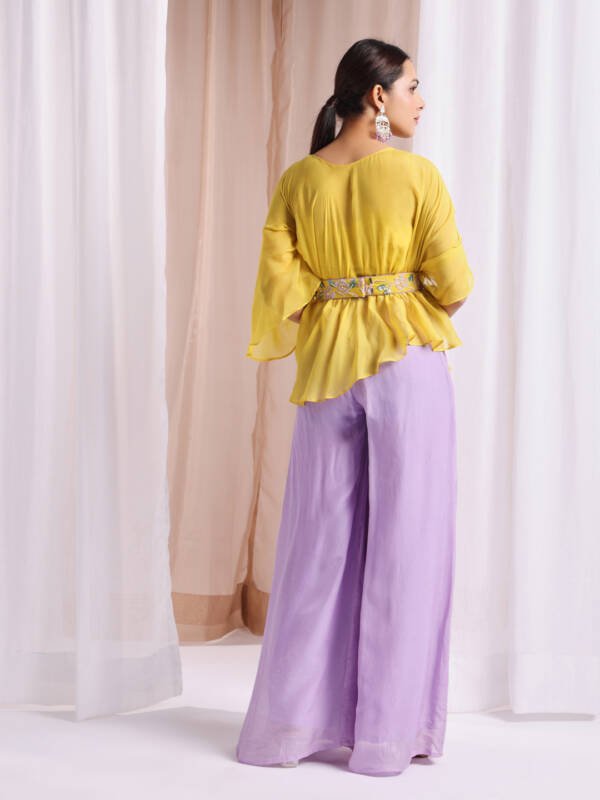 Co-Ord Set Embroidered Belt in Organza Yellow & Lavender - Image 2