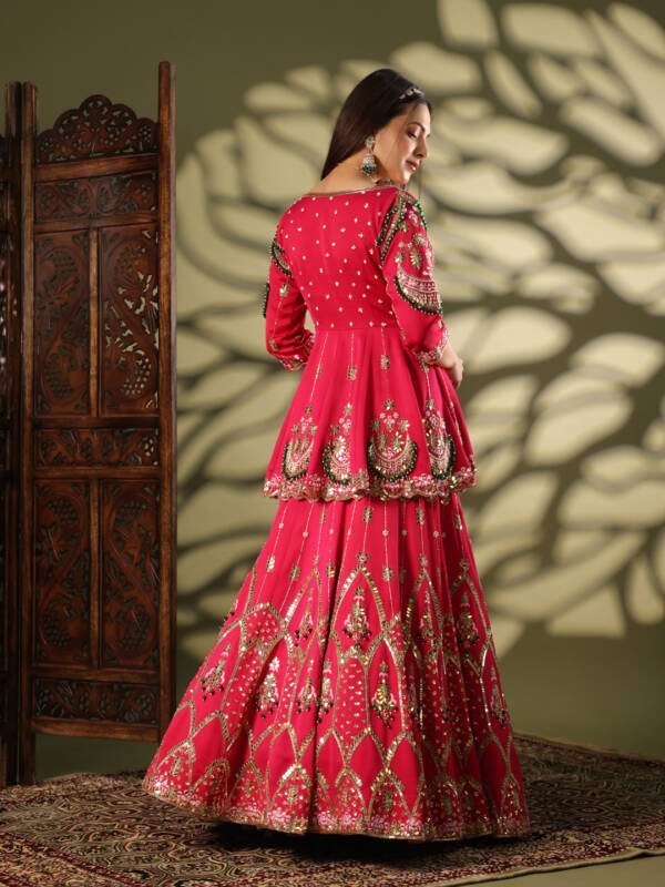 Lehanga With Mirror Work in Modal Satin and Organza Rose Pink - Image 3