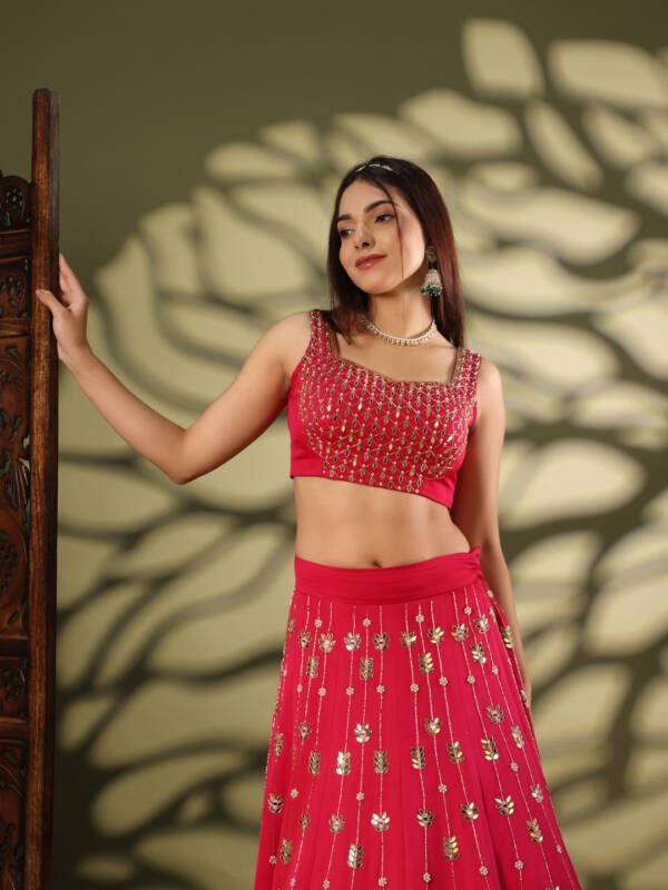 Lehanga With Mirror Work in Modal Satin and Organza Rose Pink - Image 4